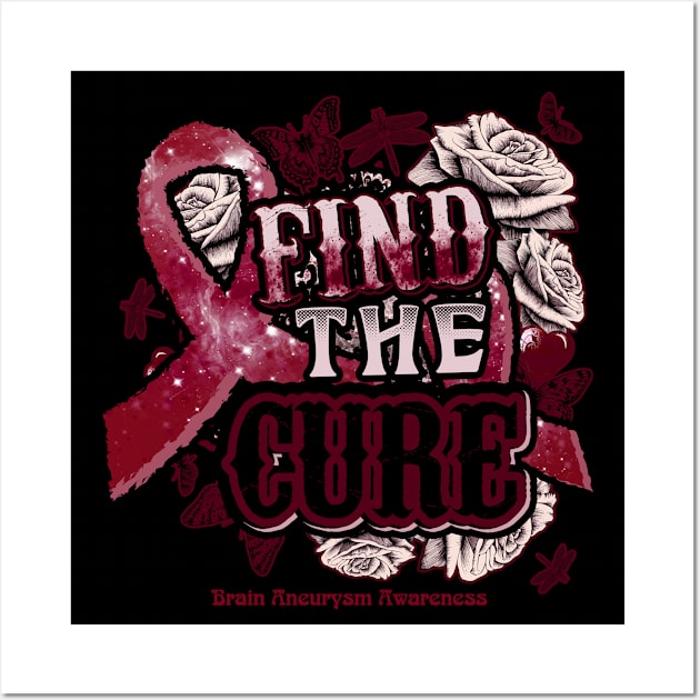 Fight The Cure Brain Aneurysm awareness Burgundy Ribbon and Roses Supporting warrior, gift for survivor fighting Brain Aneurysm Wall Art by R@store